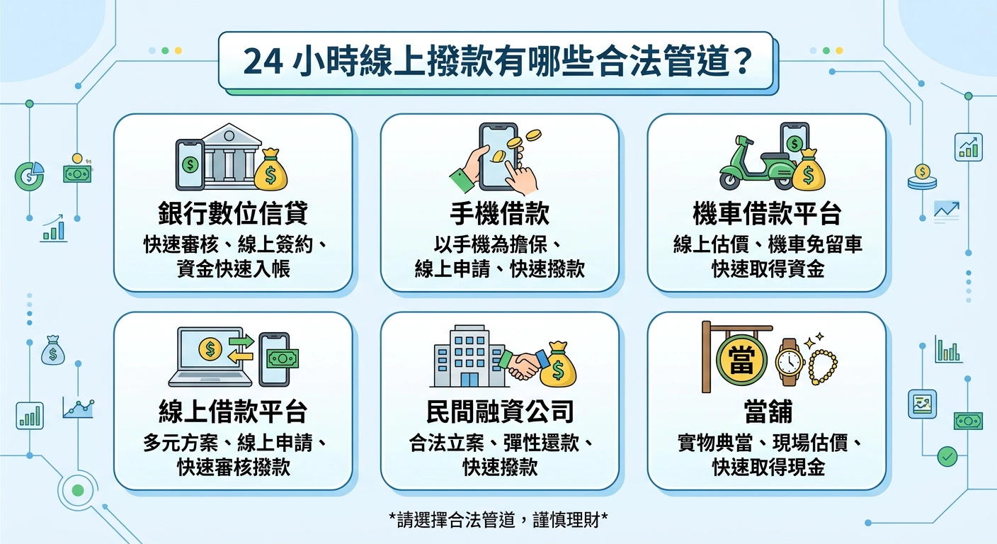 24 小時線上撥款有哪些合法管道？各有什麼特色？