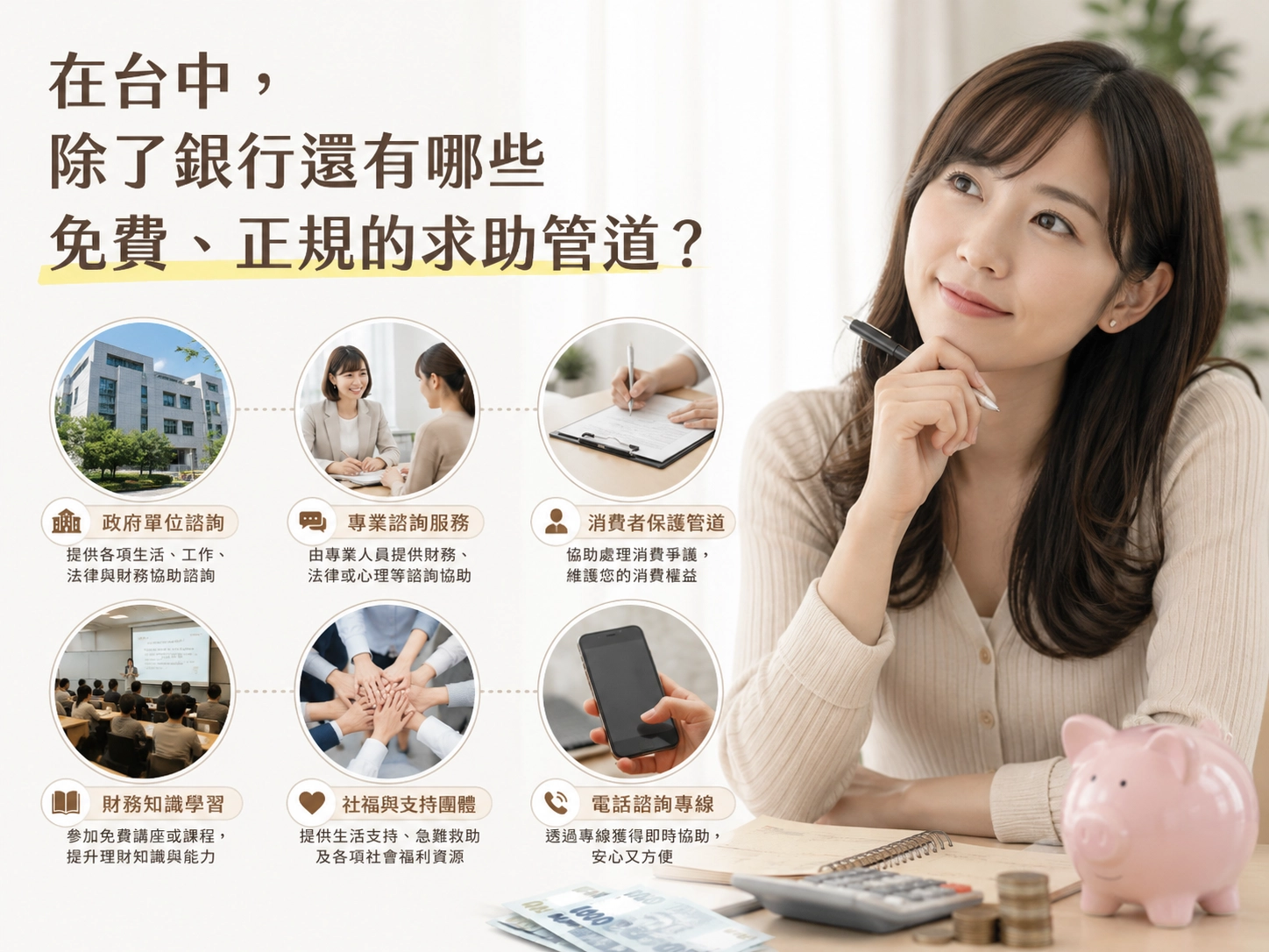 在台中，除了銀行還有哪些免費、正規的求助管道？